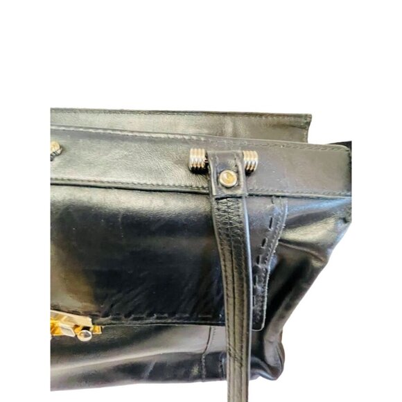 Vintage Shoulder Bag Black Leather Double Handle Strap 13" x 10" x 3 1/2" - Picture 5 of 16